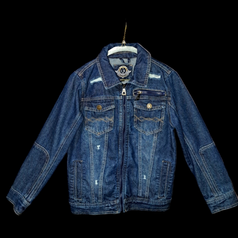 Brand New W/O Tags boy jean jacket in rich blue gently distress *fits like 8/10*